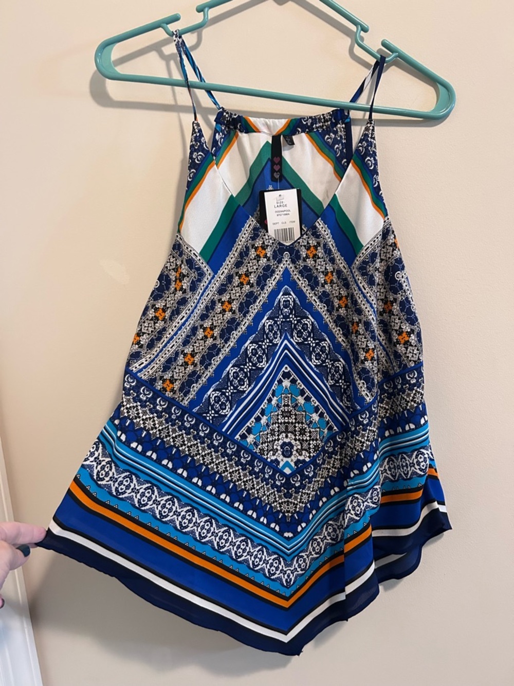 Women's Blue Patterned Halter Tank Top